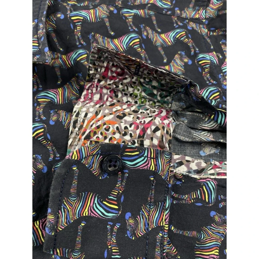 Ganesh Mens Cotton Button Front Shirt Multicolor Zebras Flip Cuffs Small - Picture 4 of 8